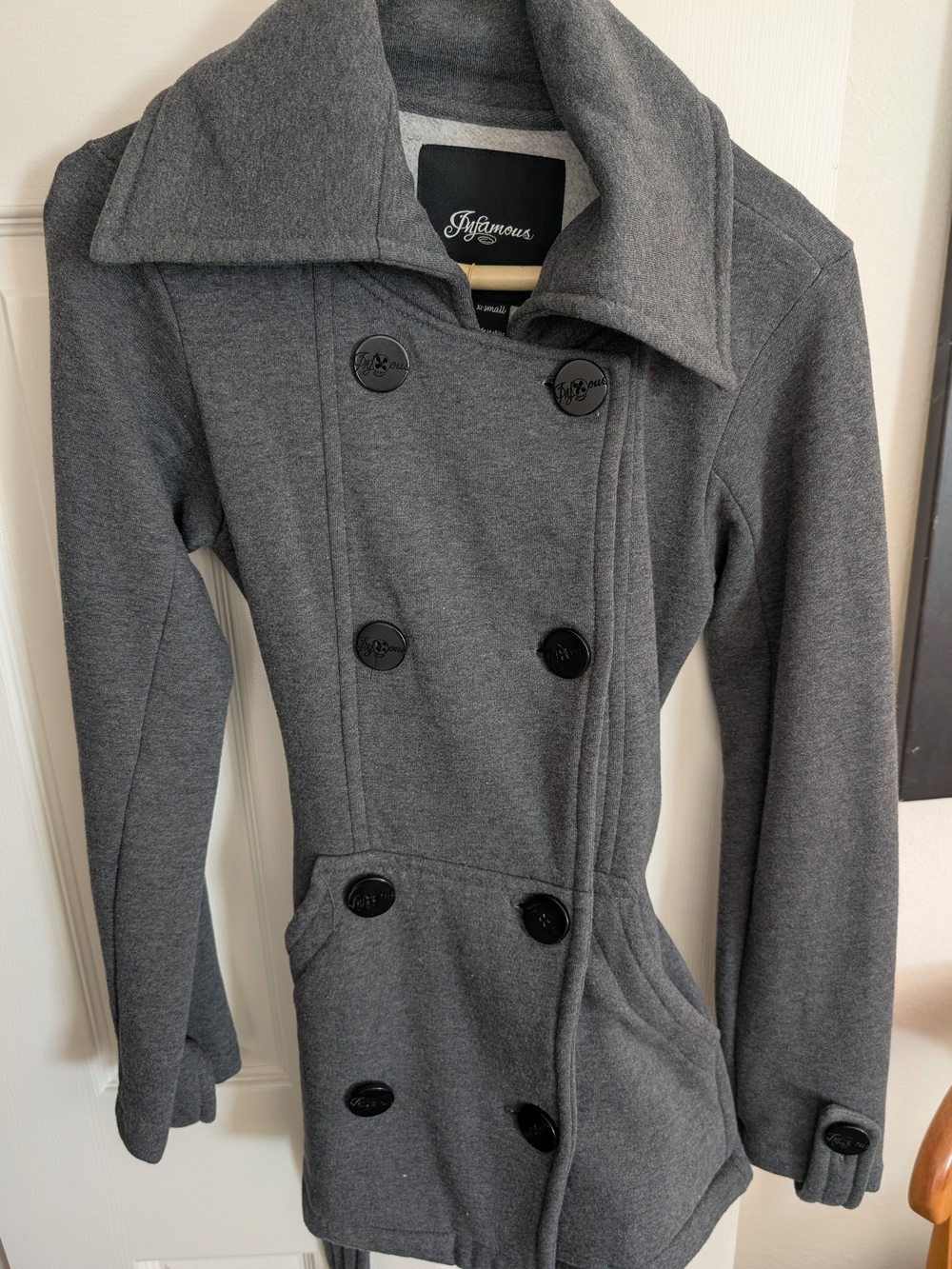 Infamous Women's Charcoal Double-Breasted Peacoat